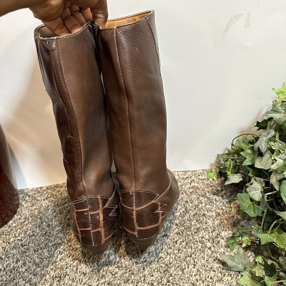 Capezio Vintage Knee High Cowboy Western Boots Size 5 Made In USA Brown Leather - Picture 5 of 11